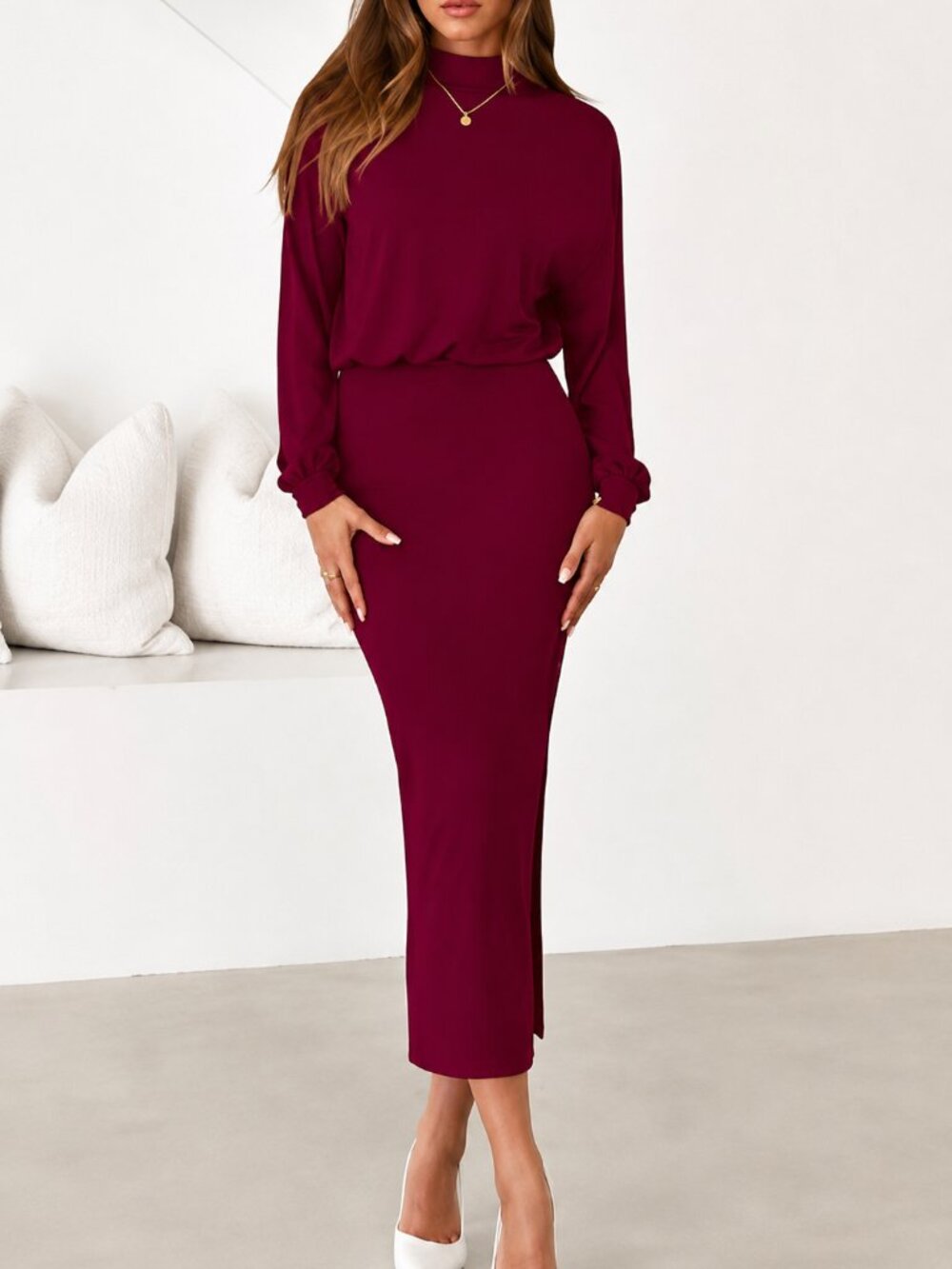 PRETTYGARDEN Womens XXL Deep Red Mock Turtle Neck Dress 75% off Retail